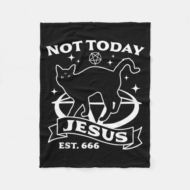 Not Jesus - Black Cat Satanic Devil Halloween Goth Fleece Blanket (Front)