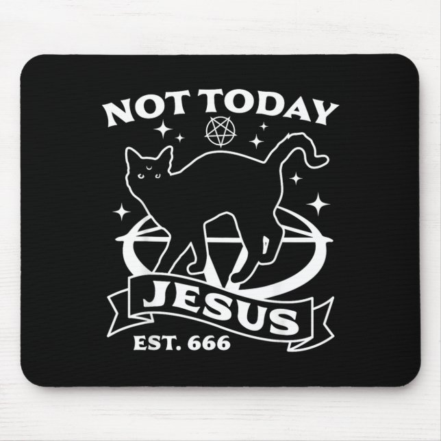 Not Jesus - Black Cat Satanic Devil Halloween Goth Mouse Pad (Front)