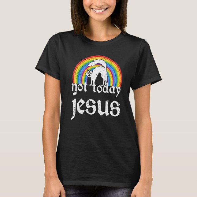 Not Jesus Today Rainbow Satanic Cat Goth Concert T-Shirt (Front)