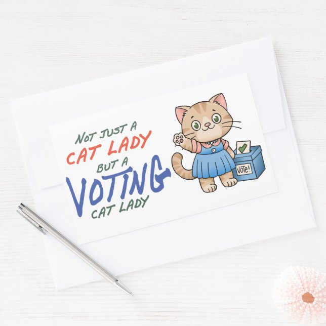 Not Just A Cat Lady But A VOTING Cat Lady Cartoon Rectangular Sticker (Envelope)