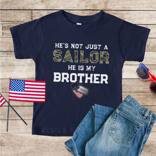Not Just A Sailor My Brother Military Navy Dog Tag T-Shirt (He's not just a Sailor He is my brother proud US Navy military camo flag dog tags name navy blue tee)
