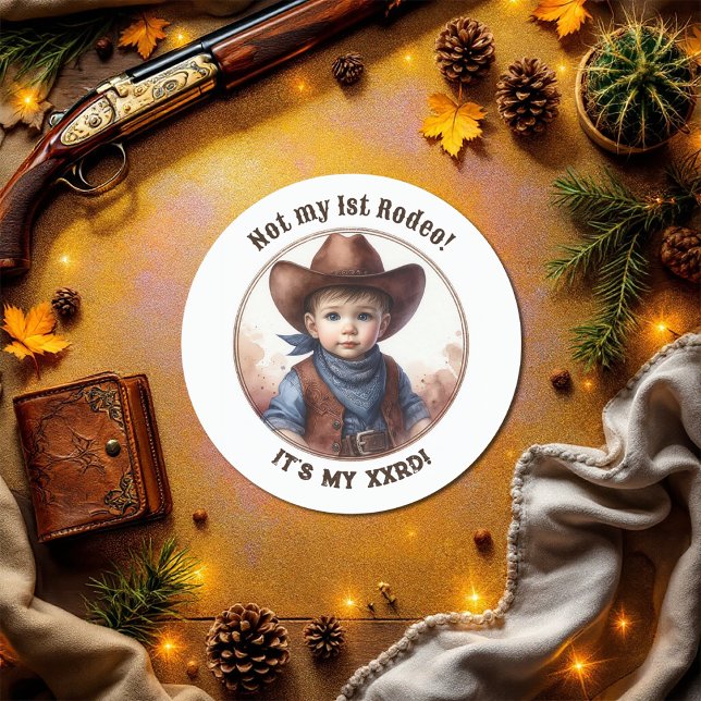“Not My 1st Rodeo” Cowboy Toddler Western Birthday Classic Round Sticker (“Not My 1st Rodeo” Cowboy Toddler Western Birthday Classic Round Sticker)