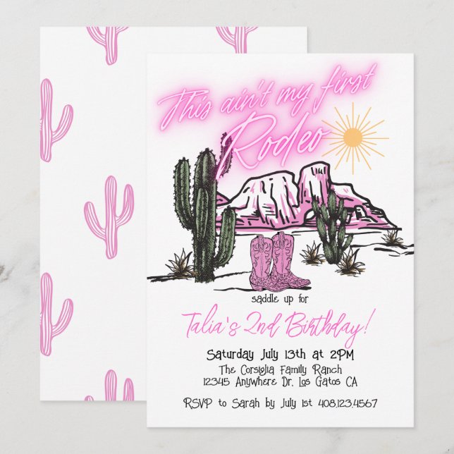 "Not my first rodeo" 2nd birthday invitation (Front/Back)