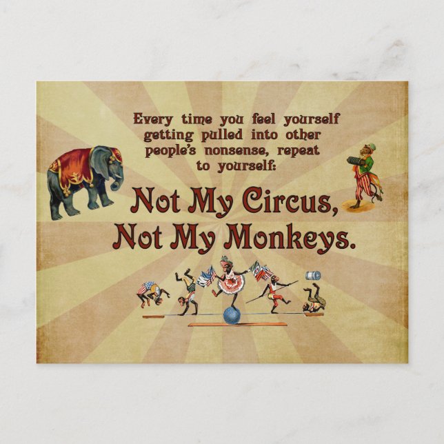 Not My Monkeys, Not My Circus Postcard (Front)