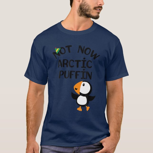 Not Now Arctic Puffin Elf Hat Funny Christmas Grap T-Shirt (Front)