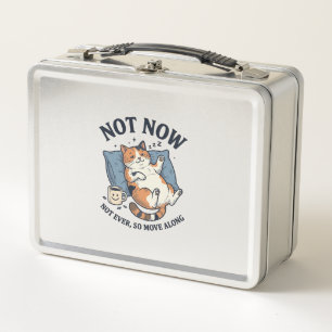 Not Now Lazy Cat Vintage Engraving Funny Cat Desig Metal Lunch Box