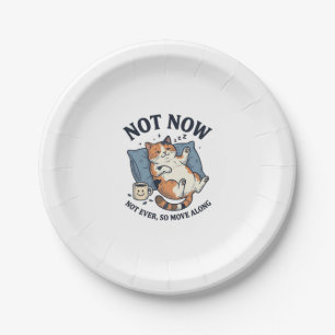 Not Now Lazy Cat Vintage Engraving Funny Cat Desig Paper Plate