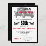 Not Old But Classic Car Funny Birthday Party Invitation<br><div class="desc">This fun birthday invitation for him features a classic vintage antique car in black and red. Default age is 60 years old, but this plate is easy to customise with his own name and age. And, a bonus, is that the back of this card is frameable! Celebrate your man with...</div>