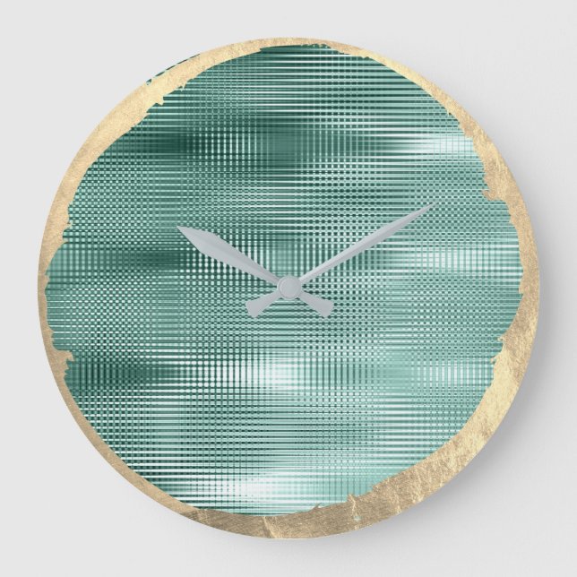 Not Perfect Minimalism Metal Gold Sepia Teal Green Large Clock (Front)
