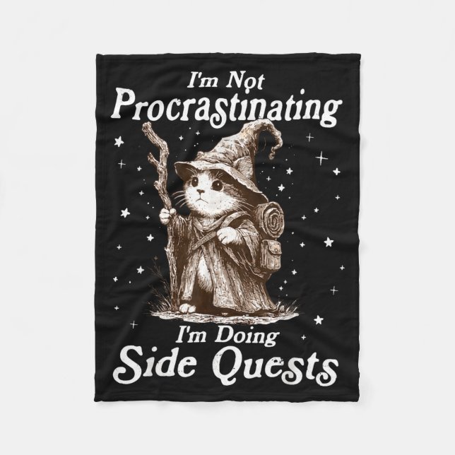 Not procrastinating doing side quests funny cat fleece blanket (Front)