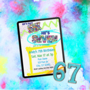 not SIX, SEVEN Spray-paint, Boy 7th Birthday Invitation