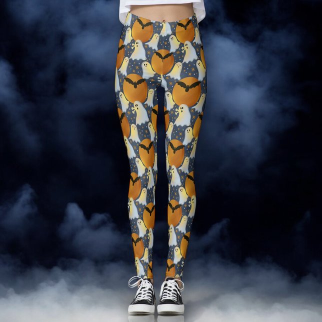 Not so spooky ghosts orange  leggings (Friendly ghost Halloween leggings )
