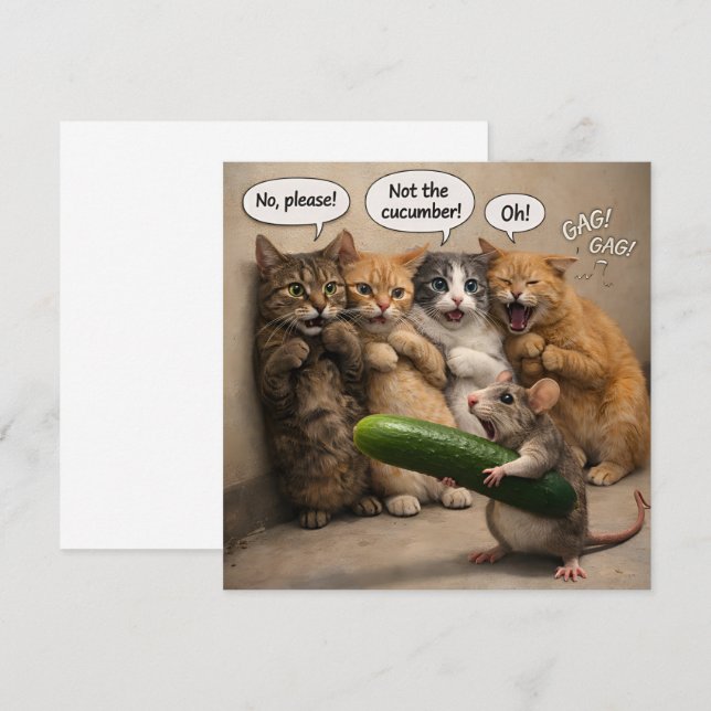 Not the cucumber, funny cat and mouse flat greetin card (Front/Back)