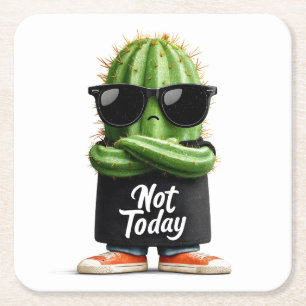 "Not Today" Cactus with Sunglasses and Attitude Square Paper Coaster