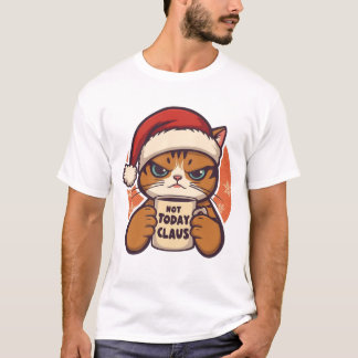  Not Today Claus – Funny Grumpy Christmas Cat T-Shirt