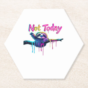 Not Today � Colorful Sloth Neon Artwork Classic T- Paper Coaster