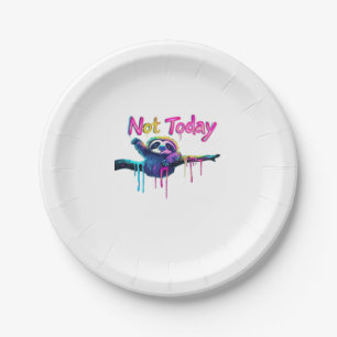 Not Today � Colorful Sloth Neon Artwork Classic T- Paper Plate
