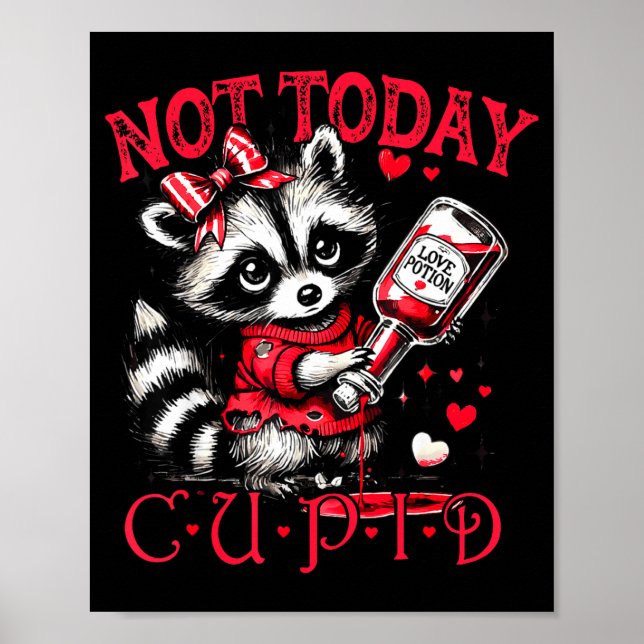 Not Today Cud Funny Raccoon Valentines Day Cute Ki Poster (Front)