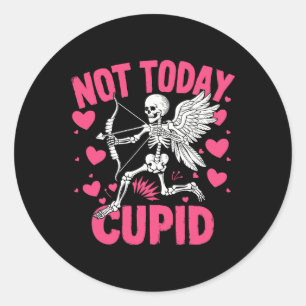 Not Today Cupid Funny Cupid Skeleton Anti Valentin Classic Round Sticker