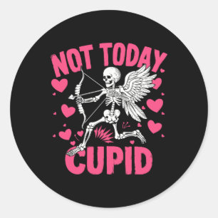 Not Today Cupid Funny Cupid Skeleton Anti Valentin Classic Round Sticker