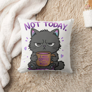 Not Today Grumpy Cat Coffee Lover Cute Funny Cat Cushion