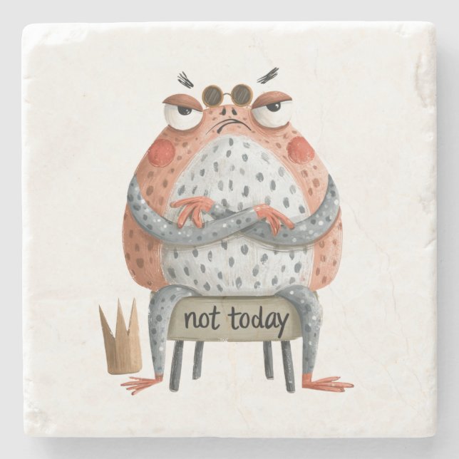 Not Today Grumpy Frog Funny Attitude Stone Coaster (Front)