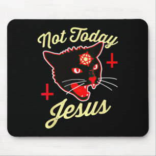 Not Today Jesus Hail Satan Cat Death Cross Vintage Mouse Pad