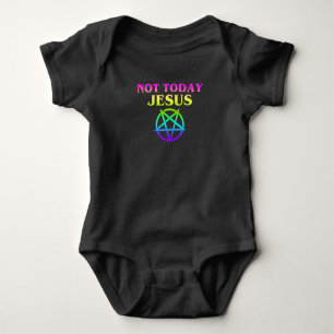 Not Today Jesus Pentagram Rainbow  Satanic Atheist Baby Bodysuit