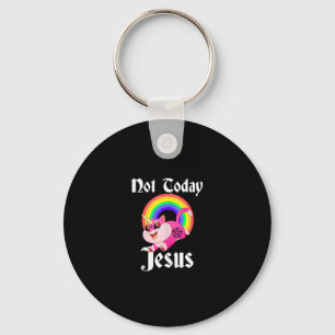Not Today Jesus Satanic Cat Rainbow Goth Anti Reli Key Ring