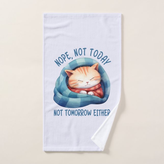 Not Today, Not Tomorrow – Introverted Cat Humour Bath Towel Set (Hand Towel)