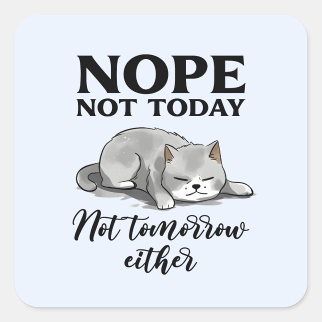 Not Today, Not Tomorrow – Sleepy Cat Square Sticker (Front)