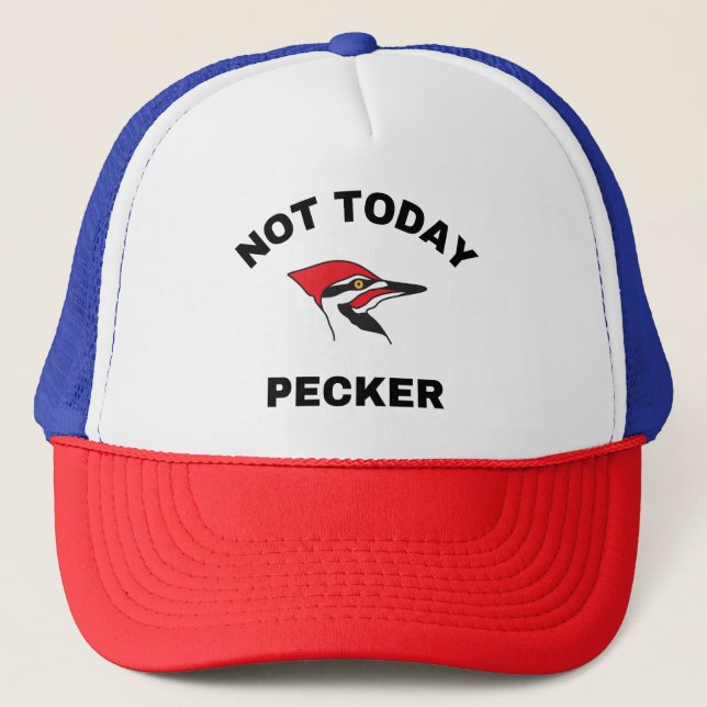  not today pecker. wood pecker trucker hat (Front)
