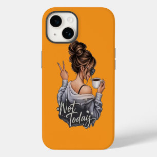 Not Today Sassy Girl with Coffee Yellow Phone Case