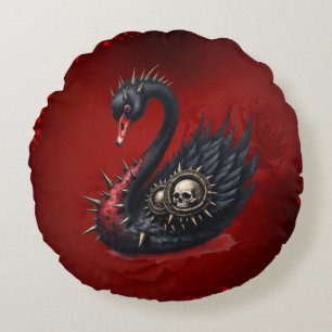 Not Your Average Swan – Spikes, Skulls & Sass. Round Cushion