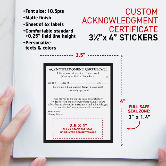 Notary Acknowledgement Certificate Document 3.5x4" Wine Label (Notary Individual Acknowledgment Certificate Document 3.5x4" matte stickers)