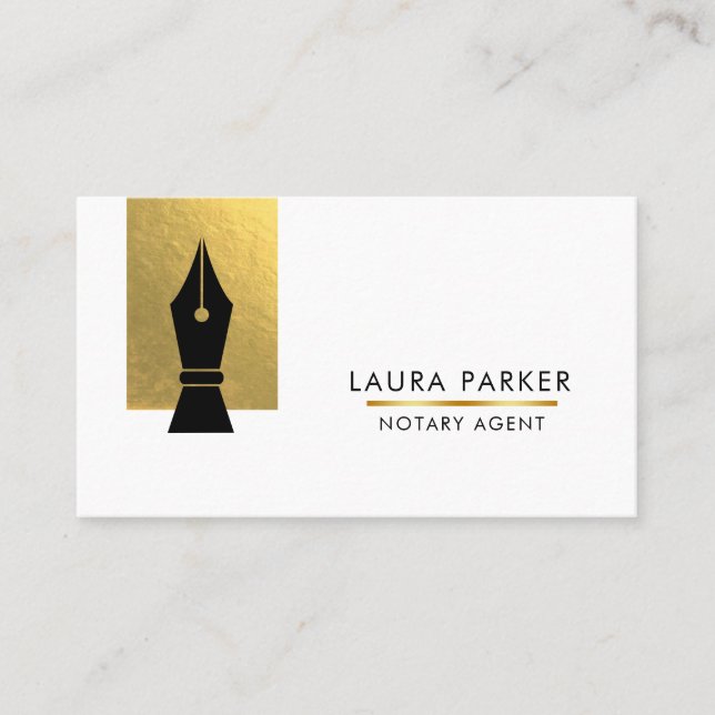 Notary Bank Loan Agent Gold Nib Business Card (Front)