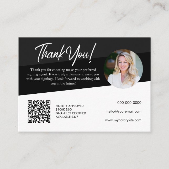Notary Black Loan Signing Thank You Business Card (Front)