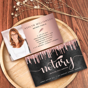 Notary Black Pink Glitter Photo Loan Agent Script Business Card