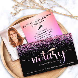 Notary Black Pink Purple Glitter Loan Agent Photo Business Card