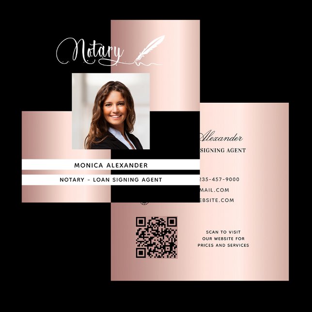Notary black rose photo QR code loan signing agent Square Business Card (Creator Uploaded)