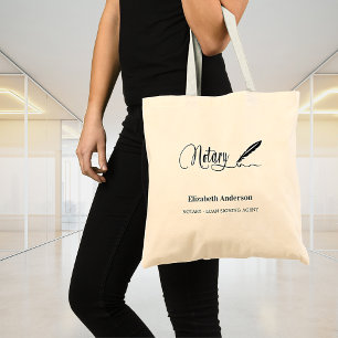 Notary black white signing pen name tote bag