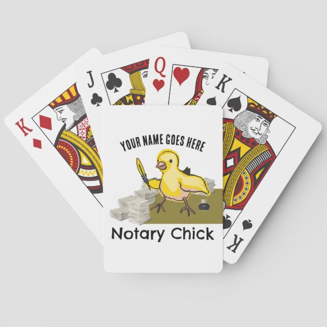 Notary Chick Yellow Feather Quill Customised Name Playing Cards (Back)