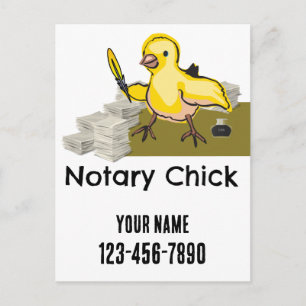 Notary Chick Yellow Feather Quill Customised Postcard
