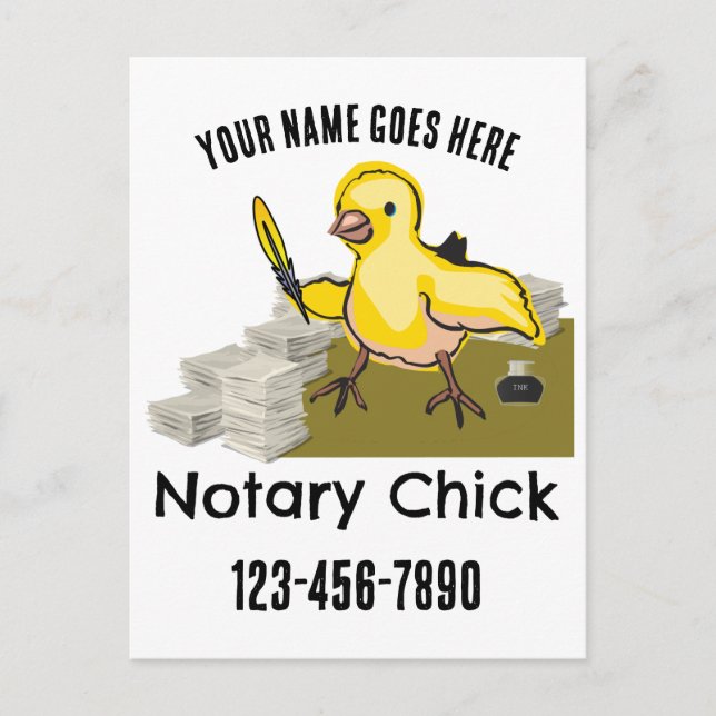 Notary Chick Yellow Feather Quill Customised Postcard (Front)