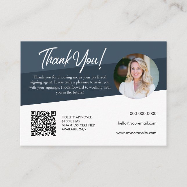 Notary Dark Azure Loan Signing Thank You Business  Card (Front)