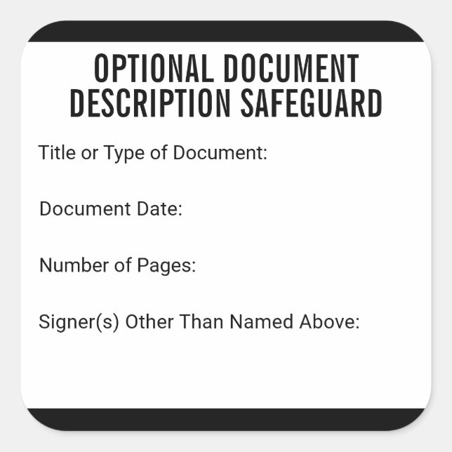 Notary Document Description Safeguard 3x3" Square Sticker (Front)