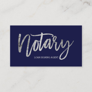 Notary elegant chic silver typography navy blue business card
