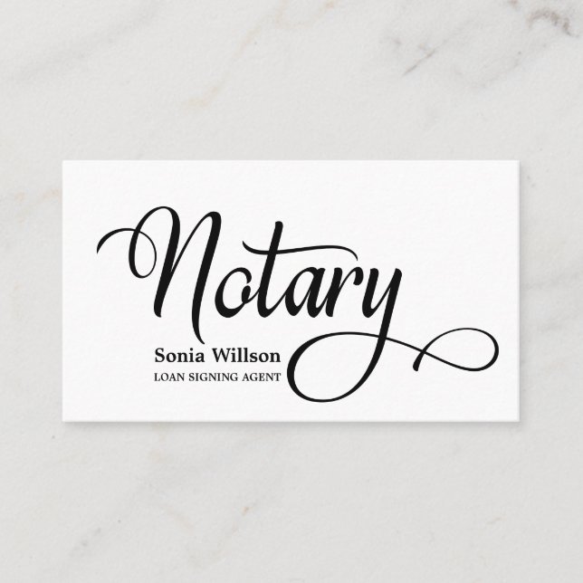 Notary elegant modern black and white typography business card (Front)