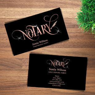 Notary elegant rose gold typography feather pen bu business card