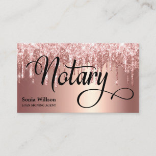 Notary elegant rose gold typography feather pen business card